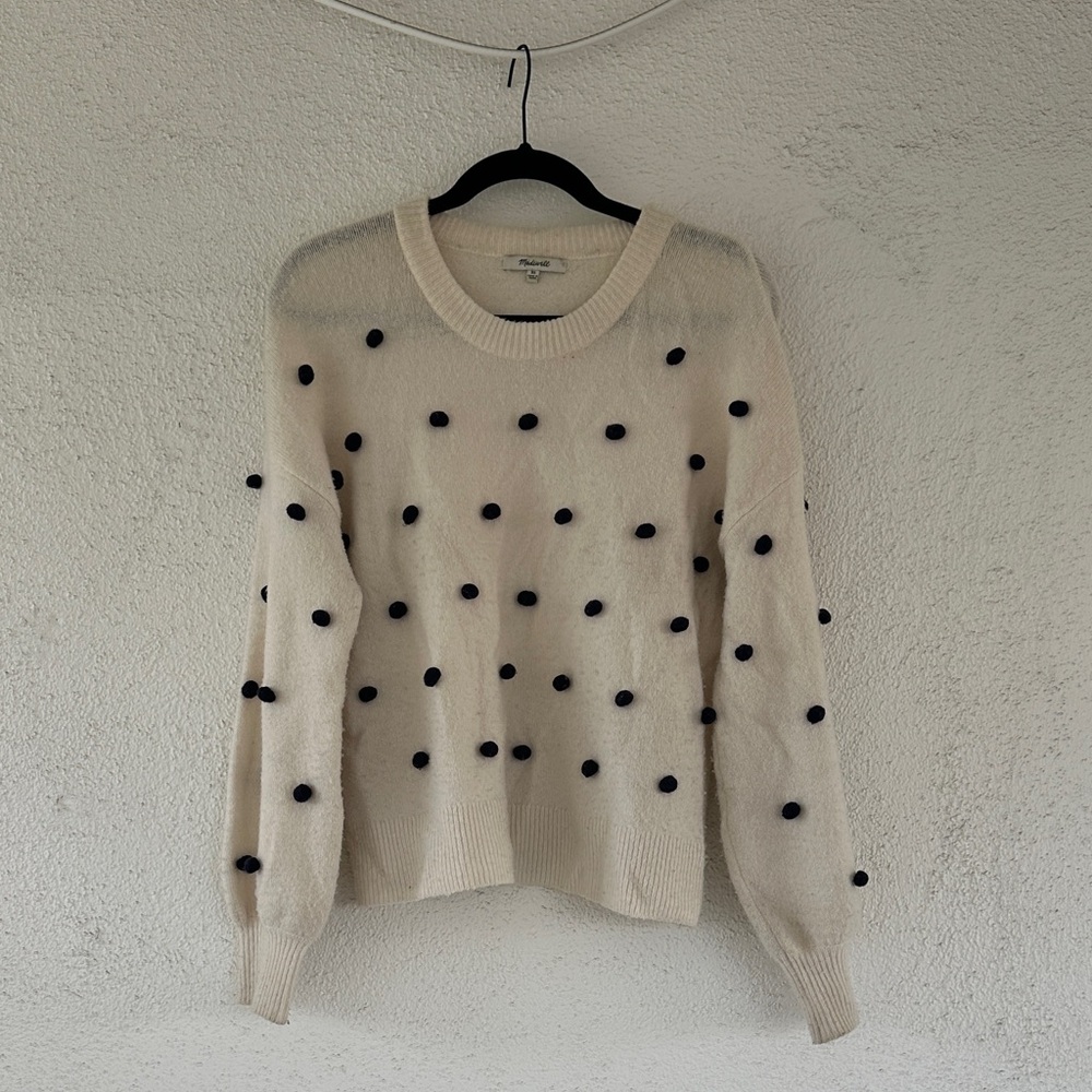 Cream Sweater with Navy Polka Dots